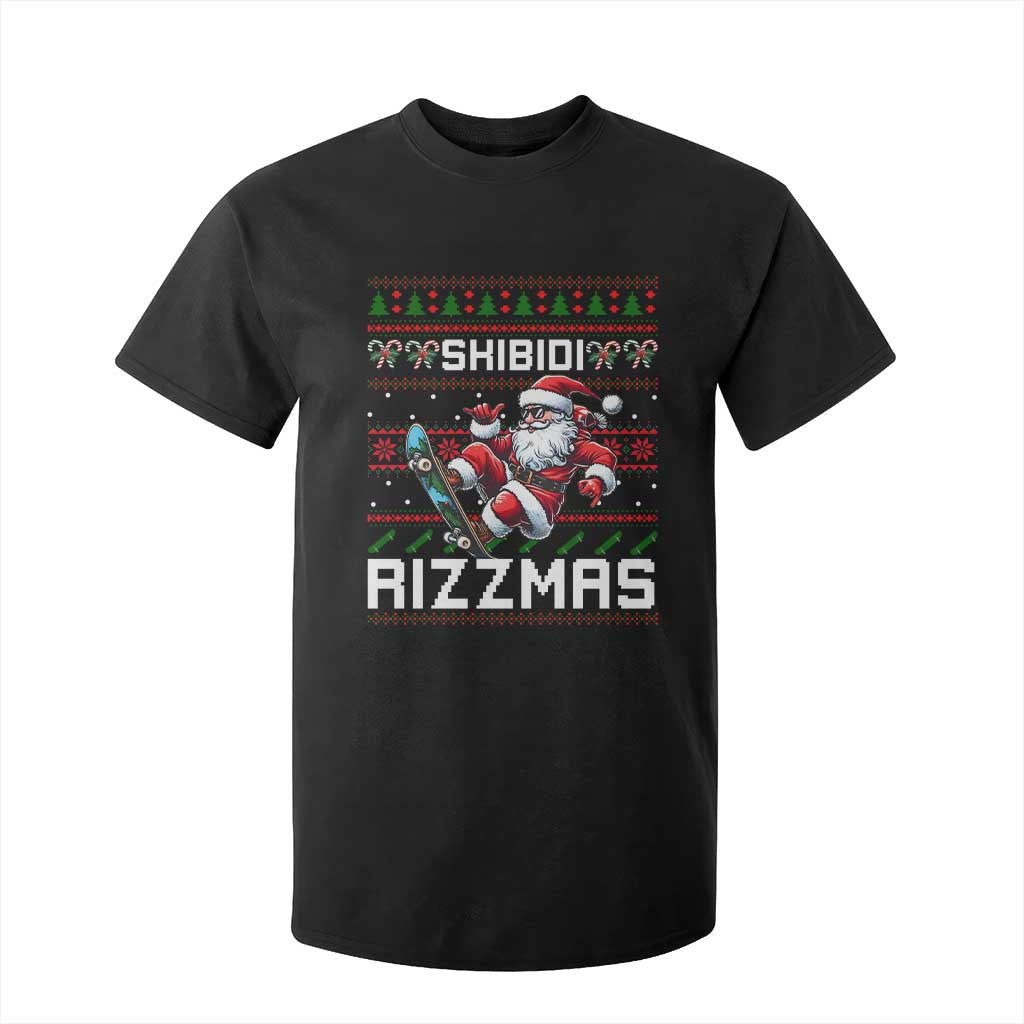 Funny Xmas T Shirt For Kid Skibidi Rizzmas Cool Santa Skateboard Rizz TS09 Black Print Your Wear
