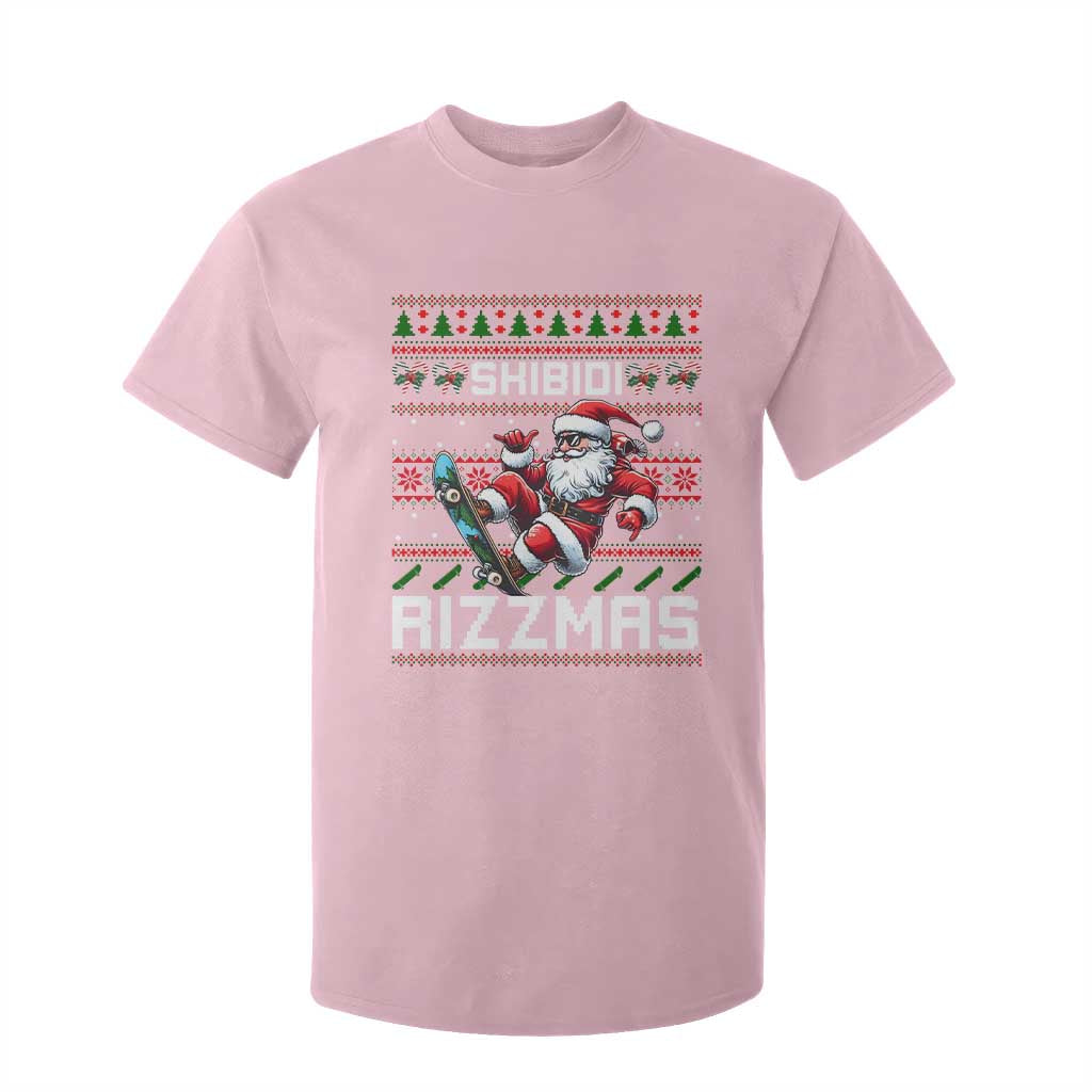 Funny Xmas T Shirt For Kid Skibidi Rizzmas Cool Santa Skateboard Rizz TS09 Light Pink Print Your Wear