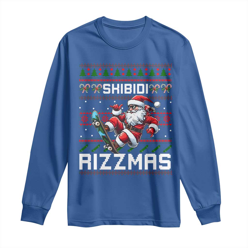 Funny Xmas Long Sleeve Shirt Skibidi Rizzmas Cool Santa Skateboard Rizz TS09 Royal Blue Print Your Wear