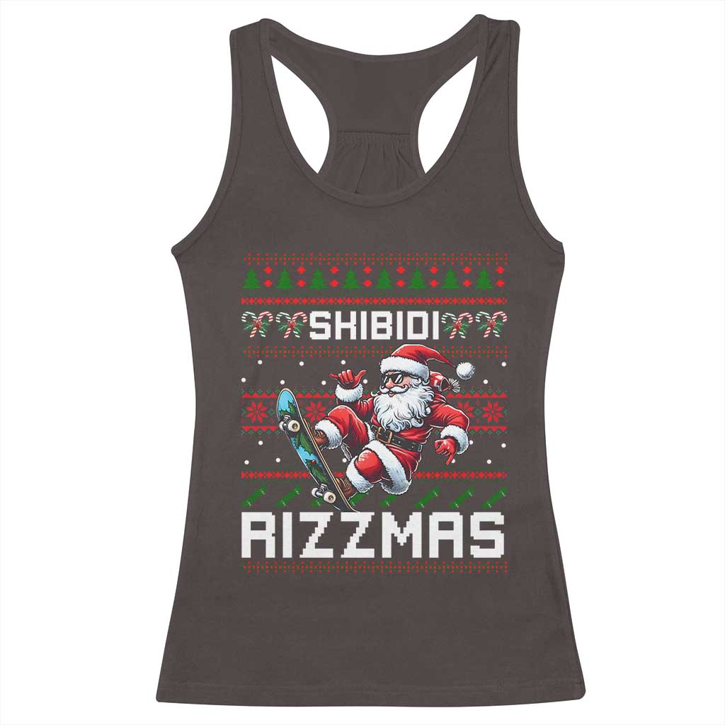 Funny Xmas Racerback Tank Top Skibidi Rizzmas Cool Santa Skateboard Rizz TS09 Dark Chocolate Print Your Wear