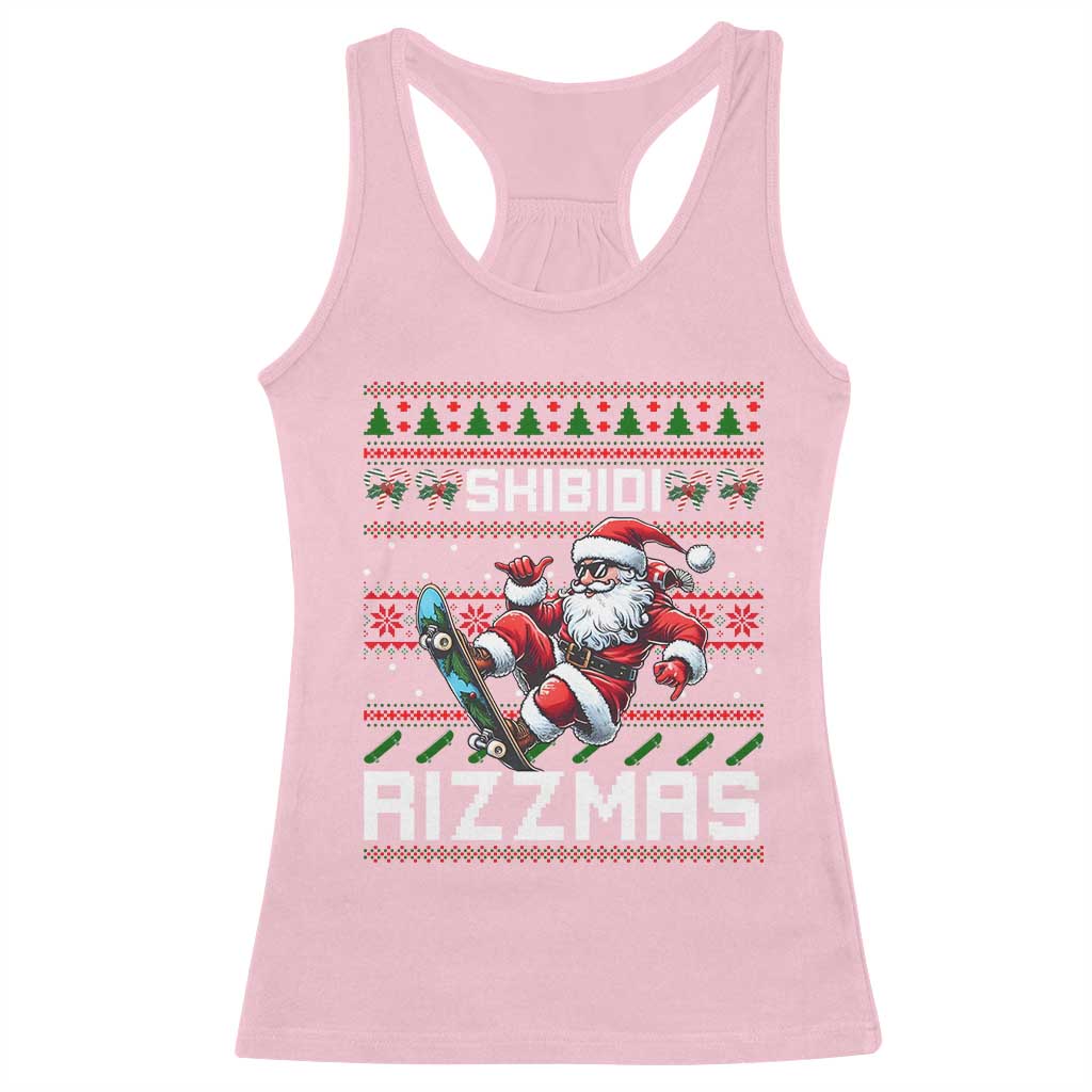 Funny Xmas Racerback Tank Top Skibidi Rizzmas Cool Santa Skateboard Rizz TS09 Light Pink Print Your Wear