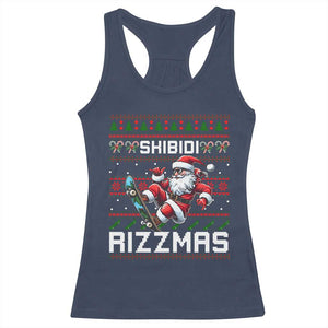 Funny Xmas Racerback Tank Top Skibidi Rizzmas Cool Santa Skateboard Rizz TS09 Navy Print Your Wear