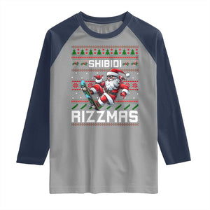 Funny Xmas Raglan Shirt Skibidi Rizzmas Cool Santa Skateboard Rizz TS09 Sport Gray Navy Print Your Wear