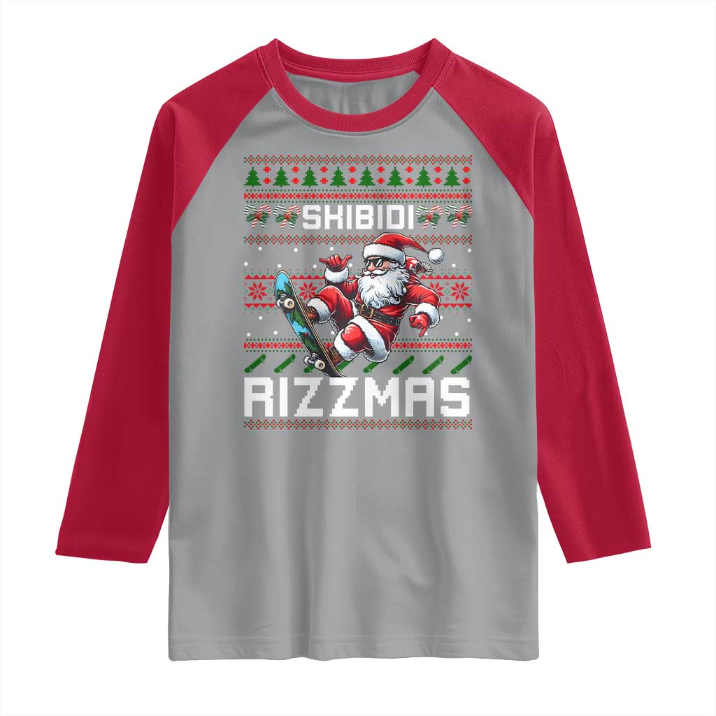 Funny Xmas Raglan Shirt Skibidi Rizzmas Cool Santa Skateboard Rizz TS09 Sport Gray Red Print Your Wear