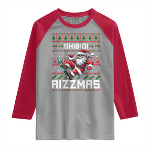 Funny Xmas Raglan Shirt Skibidi Rizzmas Cool Santa Skateboard Rizz TS09 Sport Gray Red Print Your Wear