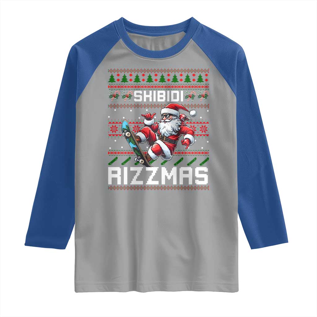 Funny Xmas Raglan Shirt Skibidi Rizzmas Cool Santa Skateboard Rizz TS09 Sport Gray Royal Print Your Wear