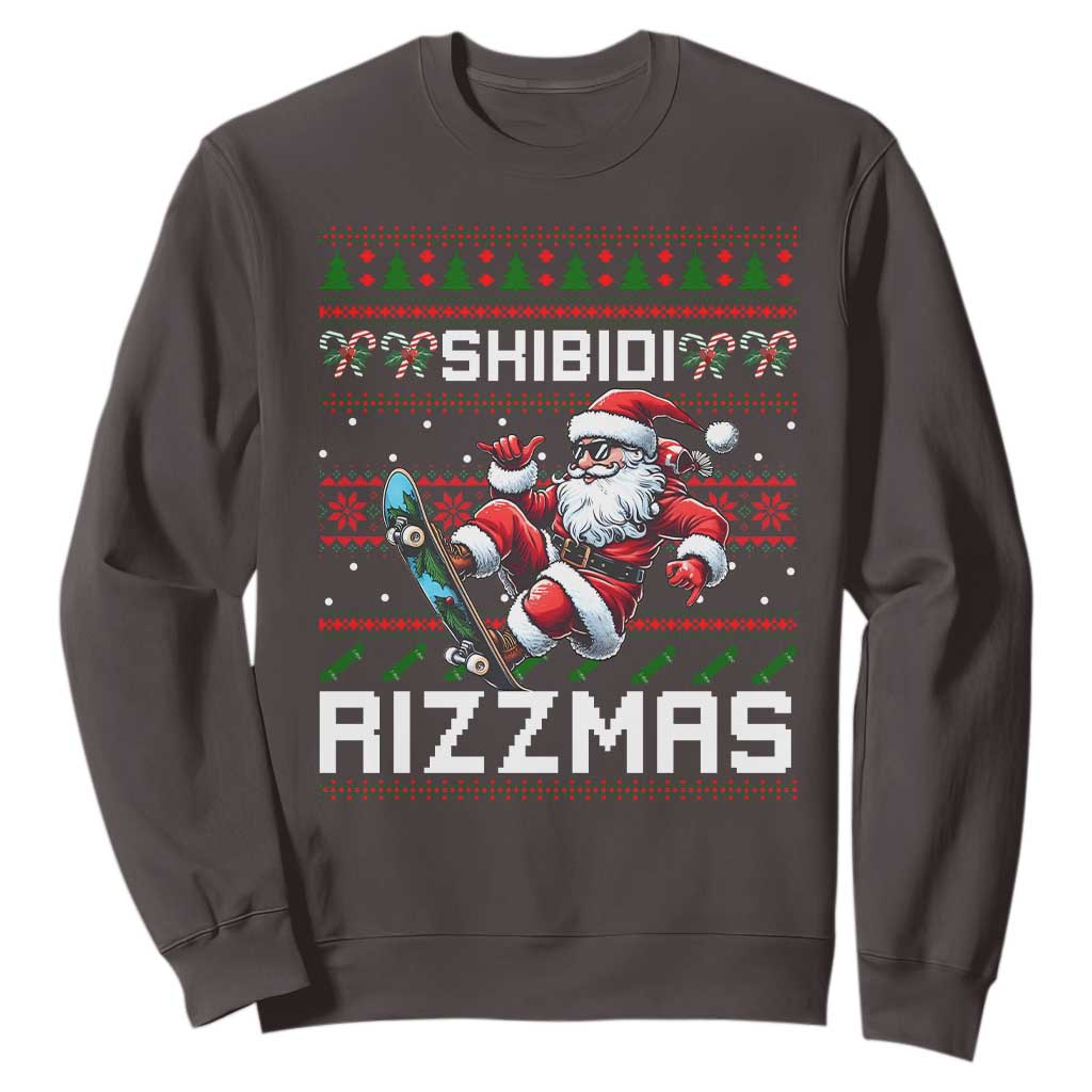 Funny Xmas Sweatshirt Skibidi Rizzmas Cool Santa Skateboard Rizz TS09 Dark Chocolate Print Your Wear