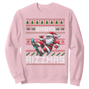 Funny Xmas Sweatshirt Skibidi Rizzmas Cool Santa Skateboard Rizz TS09 Light Pink Print Your Wear
