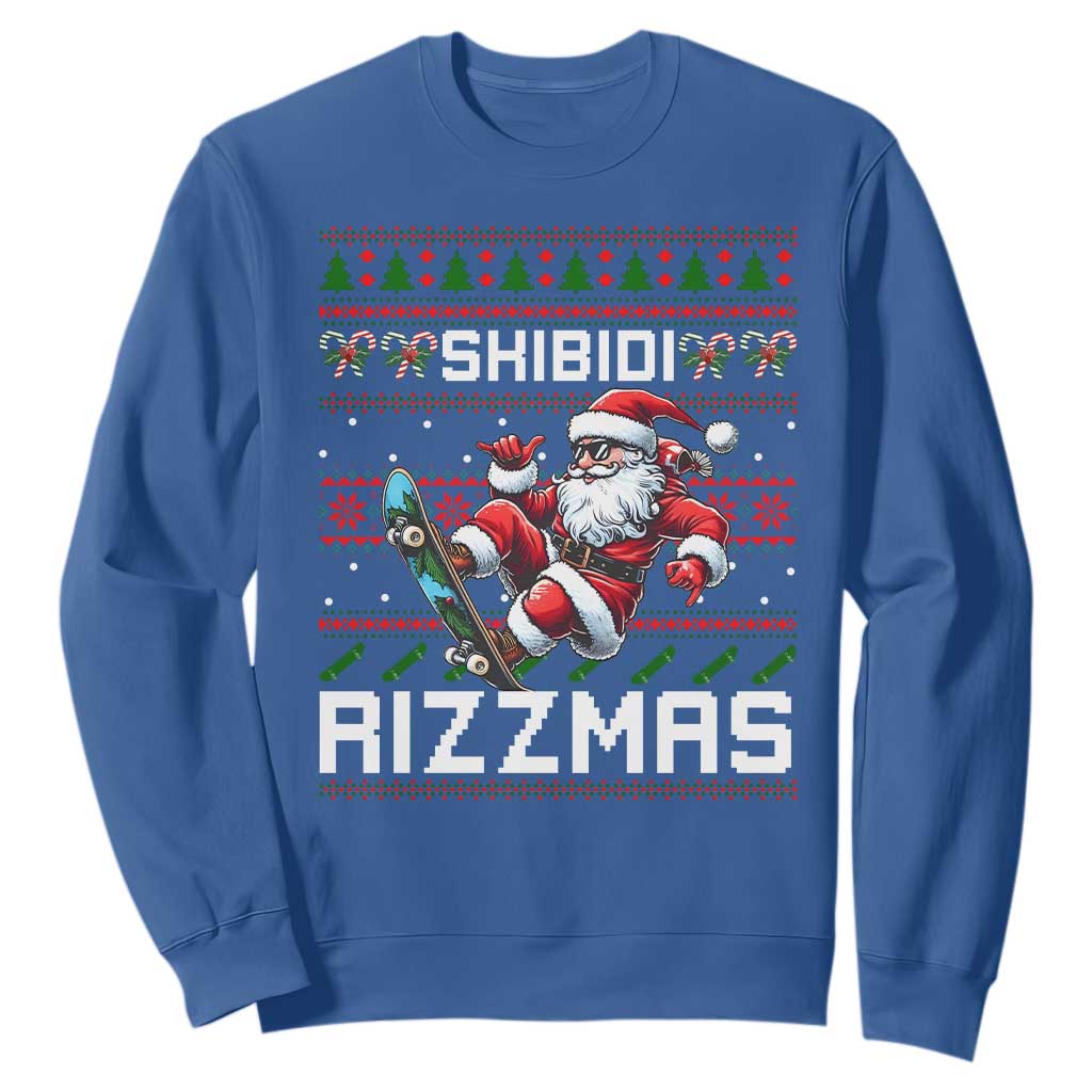 Funny Xmas Sweatshirt Skibidi Rizzmas Cool Santa Skateboard Rizz TS09 Royal Blue Print Your Wear