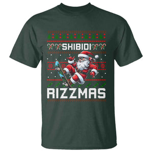 Funny Xmas T Shirt Skibidi Rizzmas Cool Santa Skateboard Rizz TS09 Dark Forest Green Print Your Wear