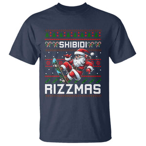 Funny Xmas T Shirt Skibidi Rizzmas Cool Santa Skateboard Rizz TS09 Navy Print Your Wear