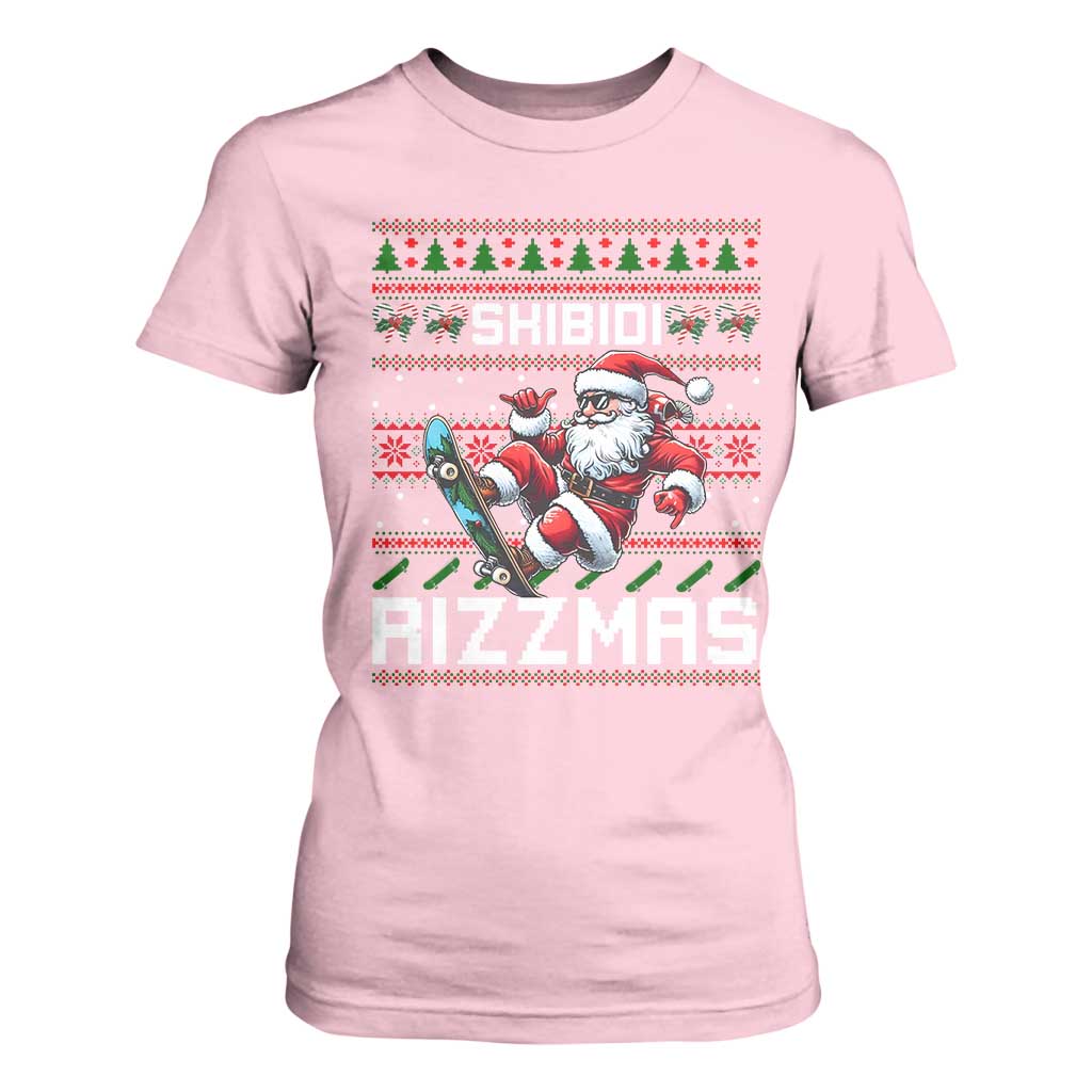 Funny Xmas T Shirt For Women Skibidi Rizzmas Cool Santa Skateboard Rizz TS09 Light Pink Print Your Wear