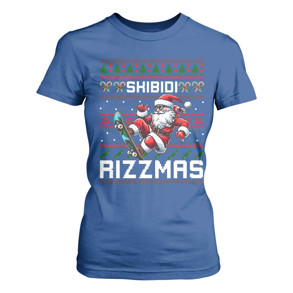 Funny Xmas T Shirt For Women Skibidi Rizzmas Cool Santa Skateboard Rizz TS09 Royal Blue Print Your Wear