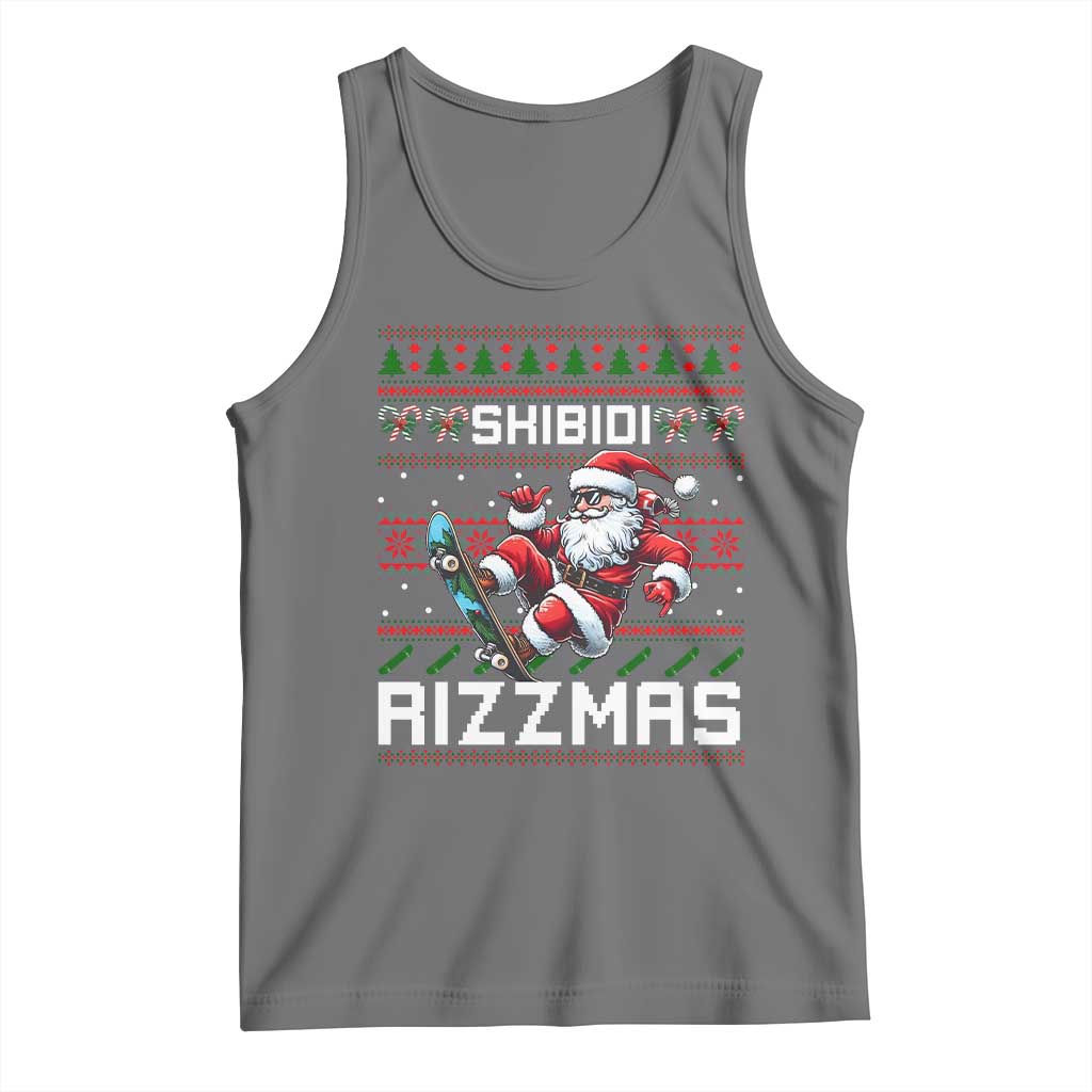 Funny Xmas Tank Top Skibidi Rizzmas Cool Santa Skateboard Rizz TS09 Black Heather Print Your Wear