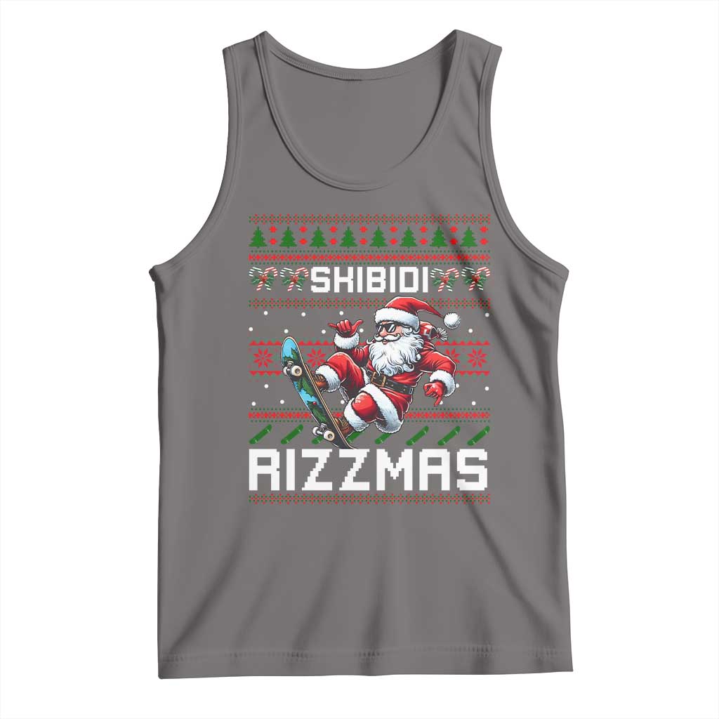 Funny Xmas Tank Top Skibidi Rizzmas Cool Santa Skateboard Rizz TS09 Deep Heather Print Your Wear