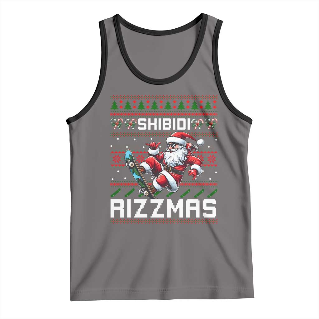 Funny Xmas Tank Top Skibidi Rizzmas Cool Santa Skateboard Rizz TS09 Deep Heather Black Print Your Wear