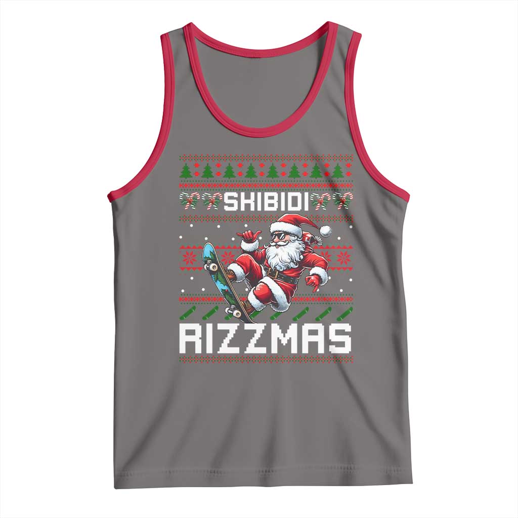 Funny Xmas Tank Top Skibidi Rizzmas Cool Santa Skateboard Rizz TS09 Deep Heather Red Print Your Wear