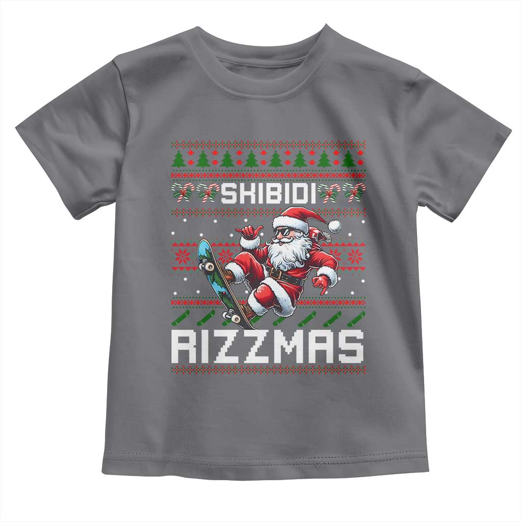 Funny Xmas Toddler T Shirt Skibidi Rizzmas Cool Santa Skateboard Rizz TS09 Charcoal Print Your Wear