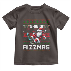 Funny Xmas Toddler T Shirt Skibidi Rizzmas Cool Santa Skateboard Rizz TS09 Dark Chocolate Print Your Wear