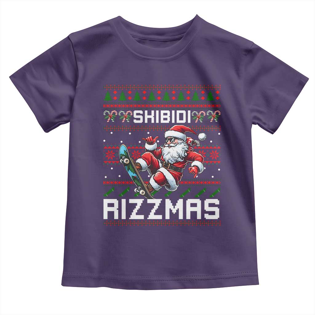Funny Xmas Toddler T Shirt Skibidi Rizzmas Cool Santa Skateboard Rizz TS09 Purple Print Your Wear