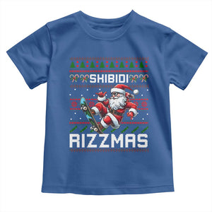 Funny Xmas Toddler T Shirt Skibidi Rizzmas Cool Santa Skateboard Rizz TS09 Royal Blue Print Your Wear