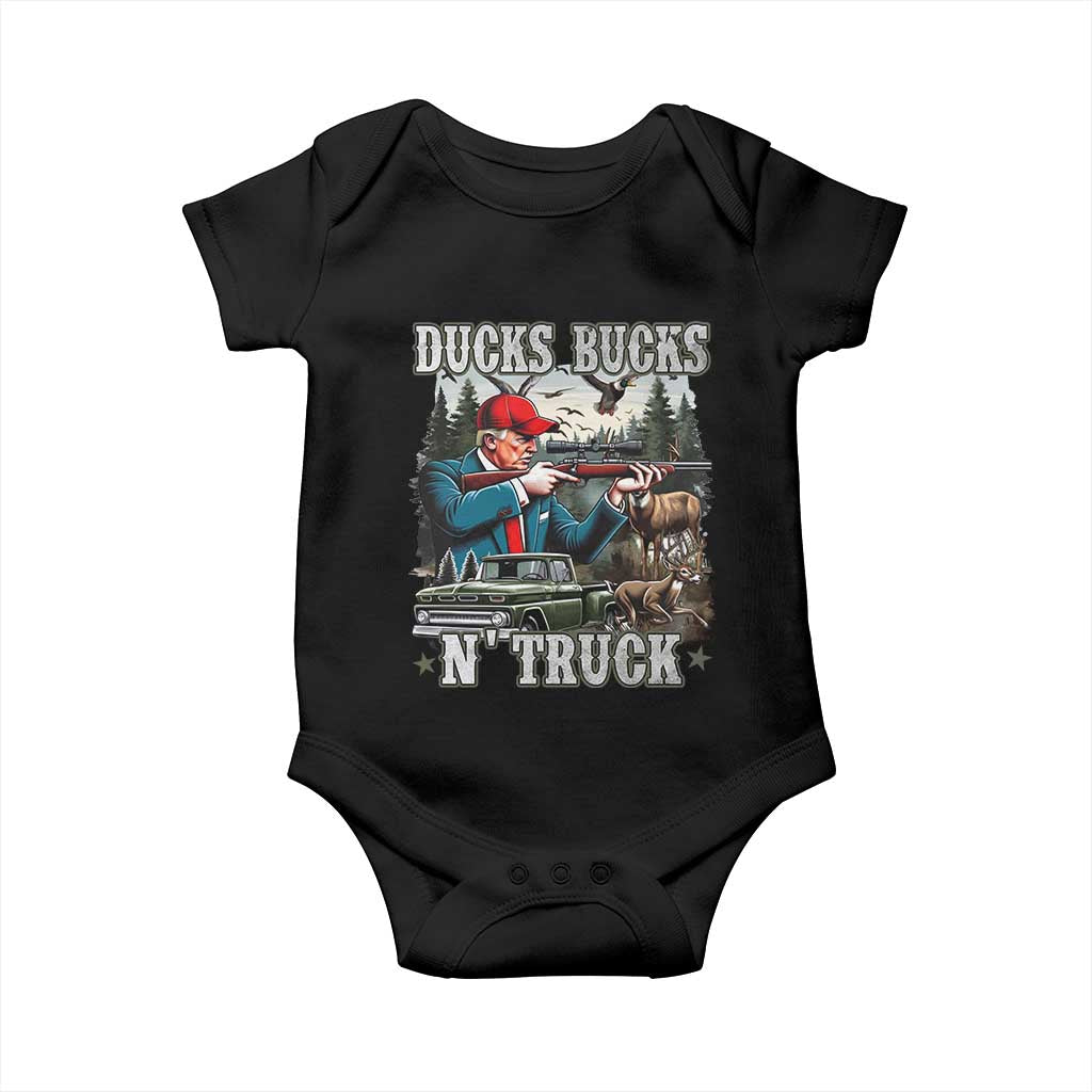 Trump Hunting Baby Onesie Ducks Bucks N' Truck Hunter Country Life TS09 Black Print Your Wear