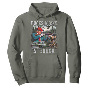 Trump Hunting Hoodie Ducks Bucks N' Truck Hunter Country Life TS09 Military Green Print Your Wear