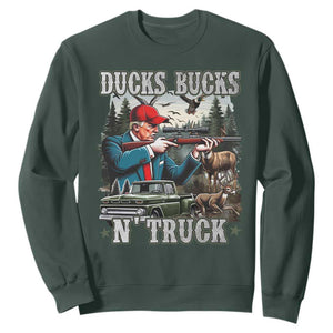 Trump Hunting Sweatshirt Ducks Bucks N' Truck Hunter Country Life TS09 Dark Forest Green Print Your Wear