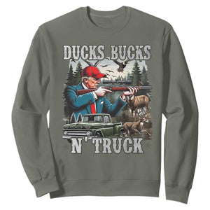 Trump Hunting Sweatshirt Ducks Bucks N' Truck Hunter Country Life TS09 Military Green Print Your Wear