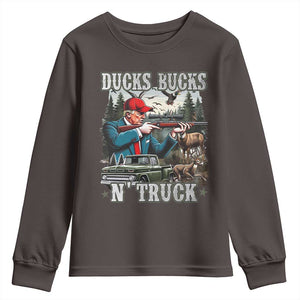 Trump Hunting Youth Sweatshirt Ducks Bucks N' Truck Hunter Country Life TS09 Dark Chocolate Print Your Wear