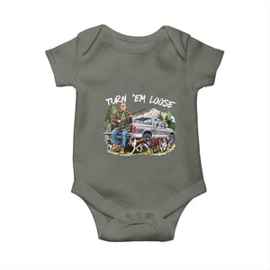 Trump Hunting Baby Onesie Turn 'Em Loose Hunting Dog Partner TS09 Military Green Print Your Wear