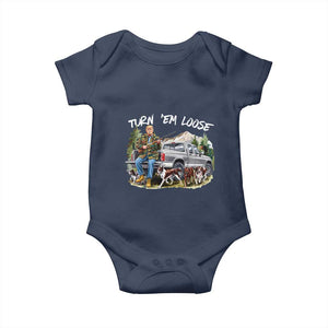 Trump Hunting Baby Onesie Turn 'Em Loose Hunting Dog Partner TS09 Navy Print Your Wear