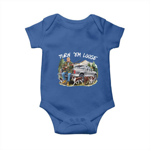 Trump Hunting Baby Onesie Turn 'Em Loose Hunting Dog Partner TS09 Royal Blue Print Your Wear