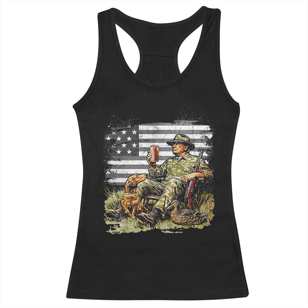 Trump Hunting Racerback Tank Top American Flag Beer Drinking Chillin TS09 Black Print Your Wear