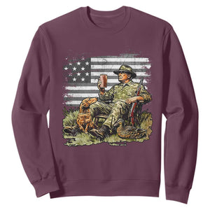 Trump Hunting Sweatshirt American Flag Beer Drinking Chillin TS09 Maroon Print Your Wear