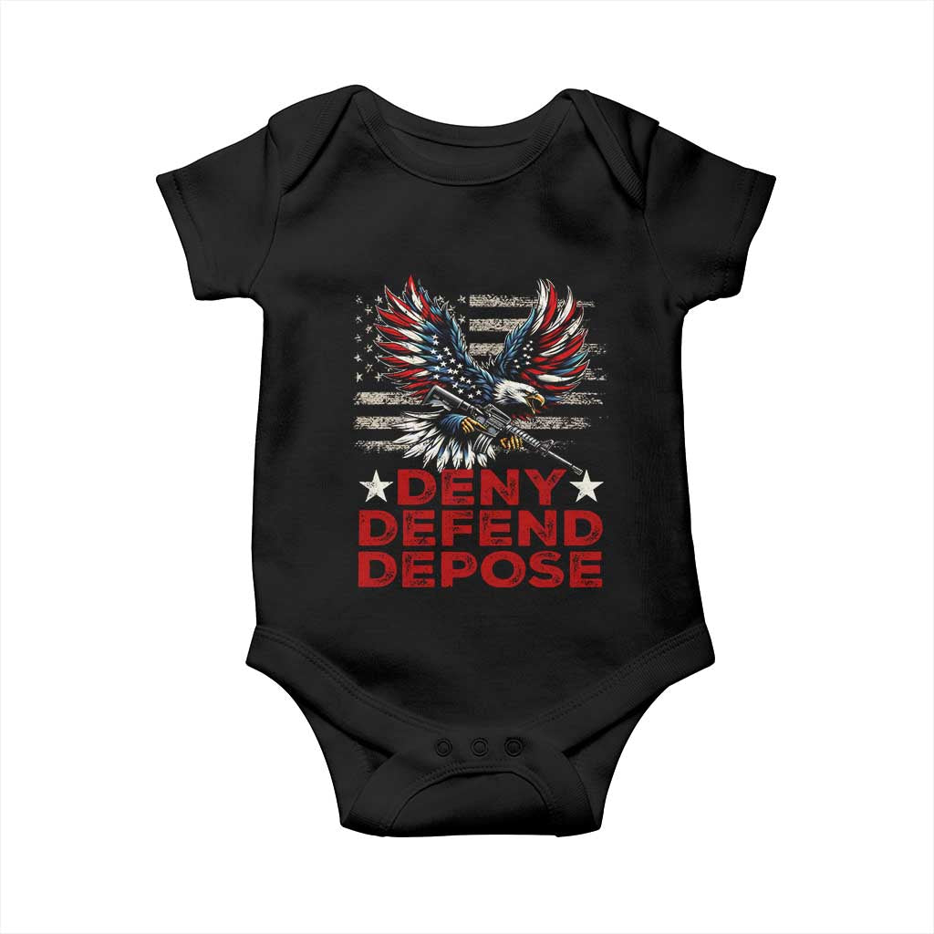 Deny Defend Depose Baby Onesie Eagle American Flag TS09 Black Print Your Wear
