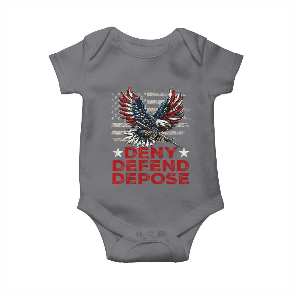 Deny Defend Depose Baby Onesie Eagle American Flag TS09 Charcoal Print Your Wear
