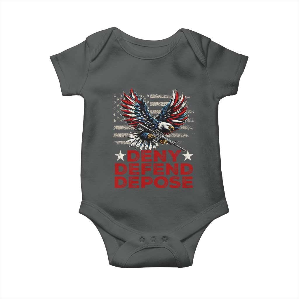Deny Defend Depose Baby Onesie Eagle American Flag TS09 Dark Heather Print Your Wear