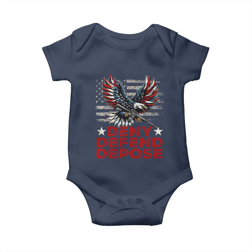 Deny Defend Depose Baby Onesie Eagle American Flag TS09 Navy Print Your Wear
