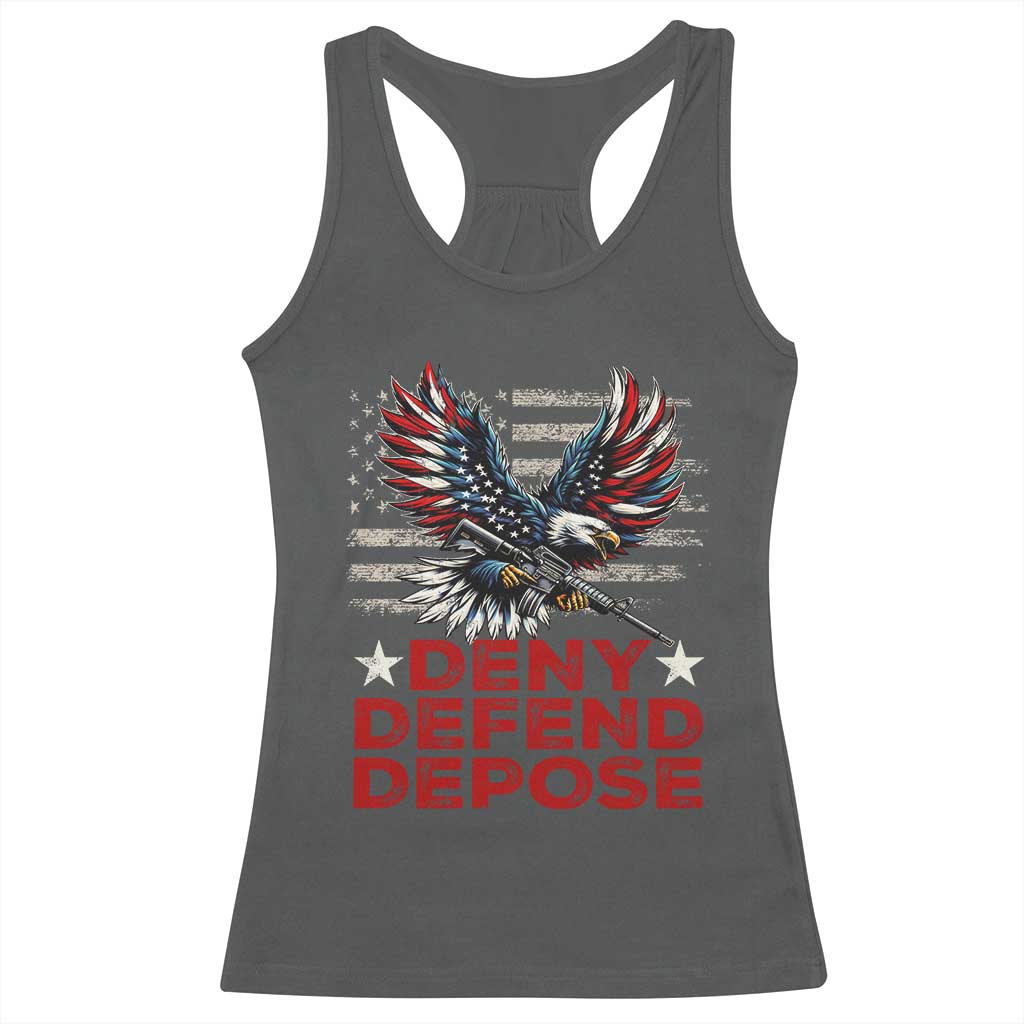Deny Defend Depose Racerback Tank Top Eagle American Flag TS09 Dark Heather Print Your Wear