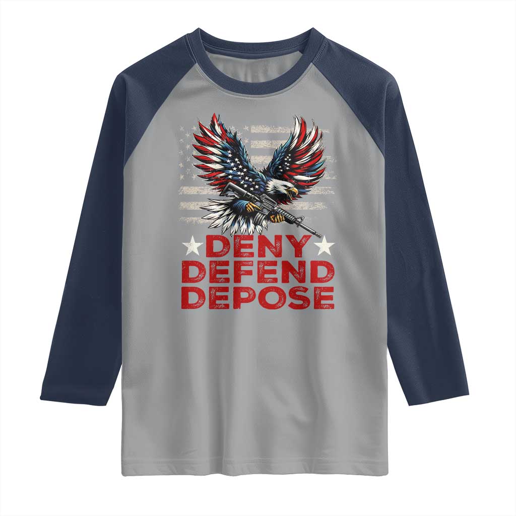 Deny Defend Depose Raglan Shirt Eagle American Flag TS09 Sport Gray Navy Print Your Wear