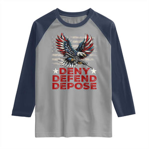 Deny Defend Depose Raglan Shirt Eagle American Flag TS09 Sport Gray Navy Print Your Wear