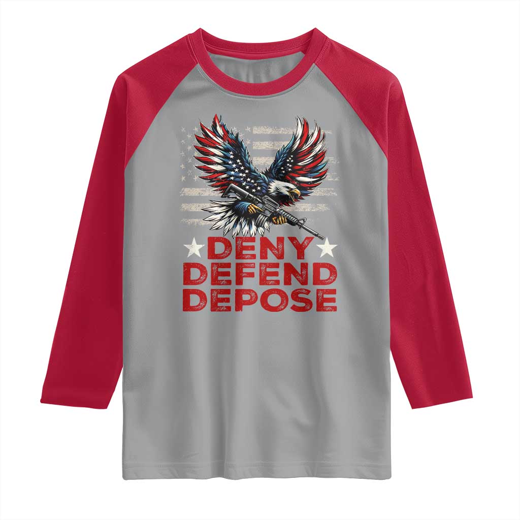 Deny Defend Depose Raglan Shirt Eagle American Flag TS09 Sport Gray Red Print Your Wear