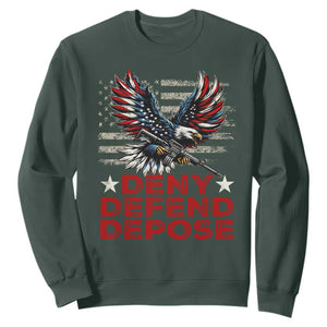 Deny Defend Depose Sweatshirt Eagle American Flag TS09 Dark Forest Green Print Your Wear