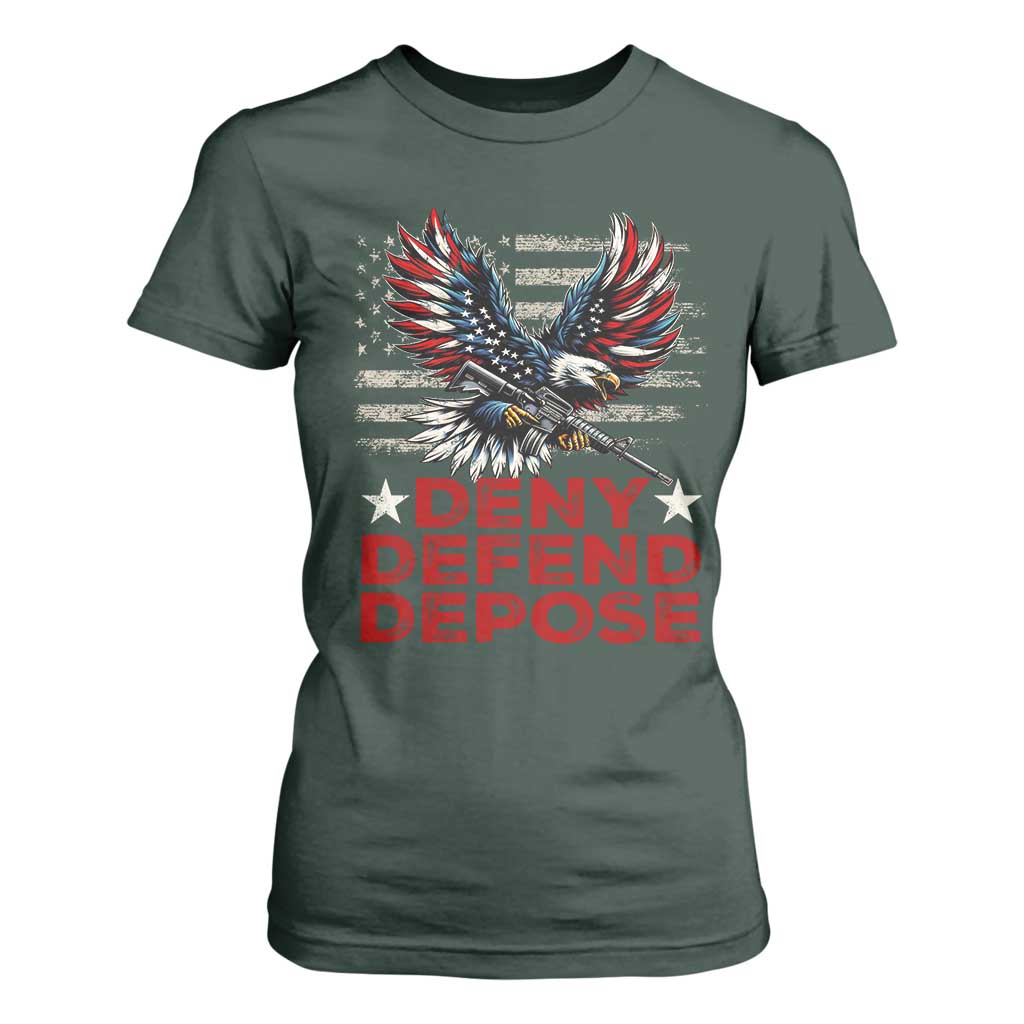 Deny Defend Depose T Shirt For Women Eagle American Flag TS09 Dark Forest Green Print Your Wear