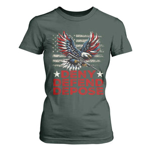Deny Defend Depose T Shirt For Women Eagle American Flag TS09 Dark Forest Green Print Your Wear