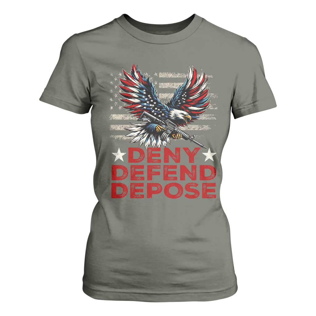 Deny Defend Depose T Shirt For Women Eagle American Flag TS09 Military Green Print Your Wear