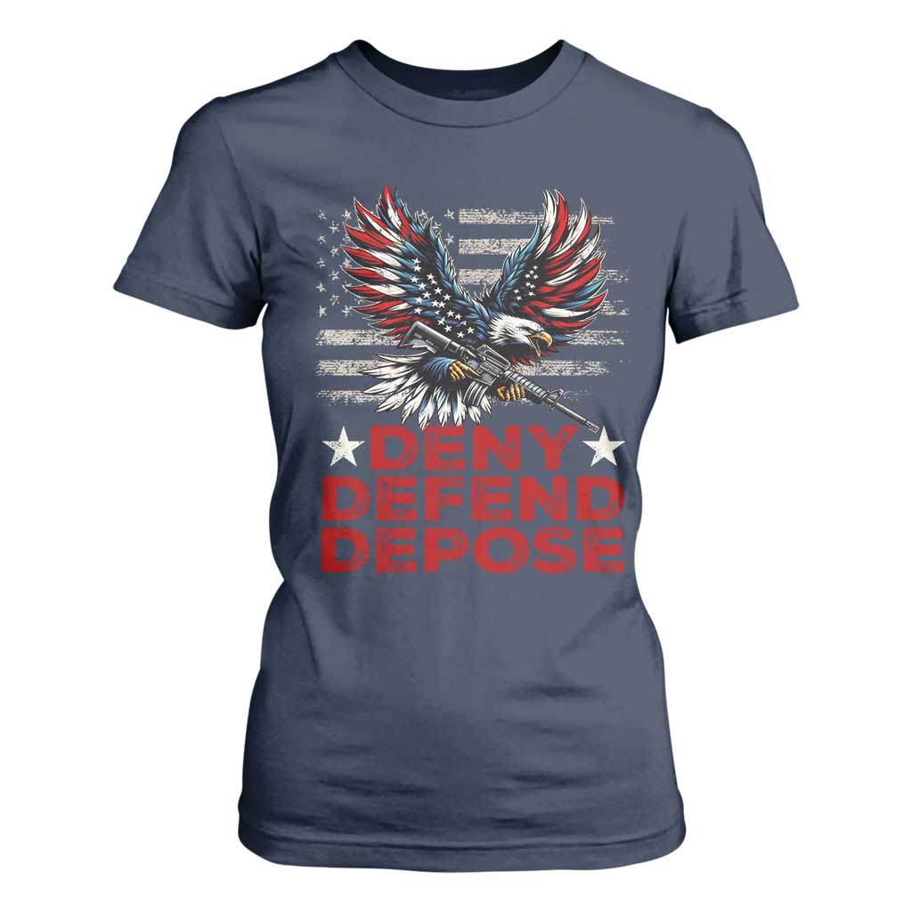 Deny Defend Depose T Shirt For Women Eagle American Flag TS09 Navy Print Your Wear
