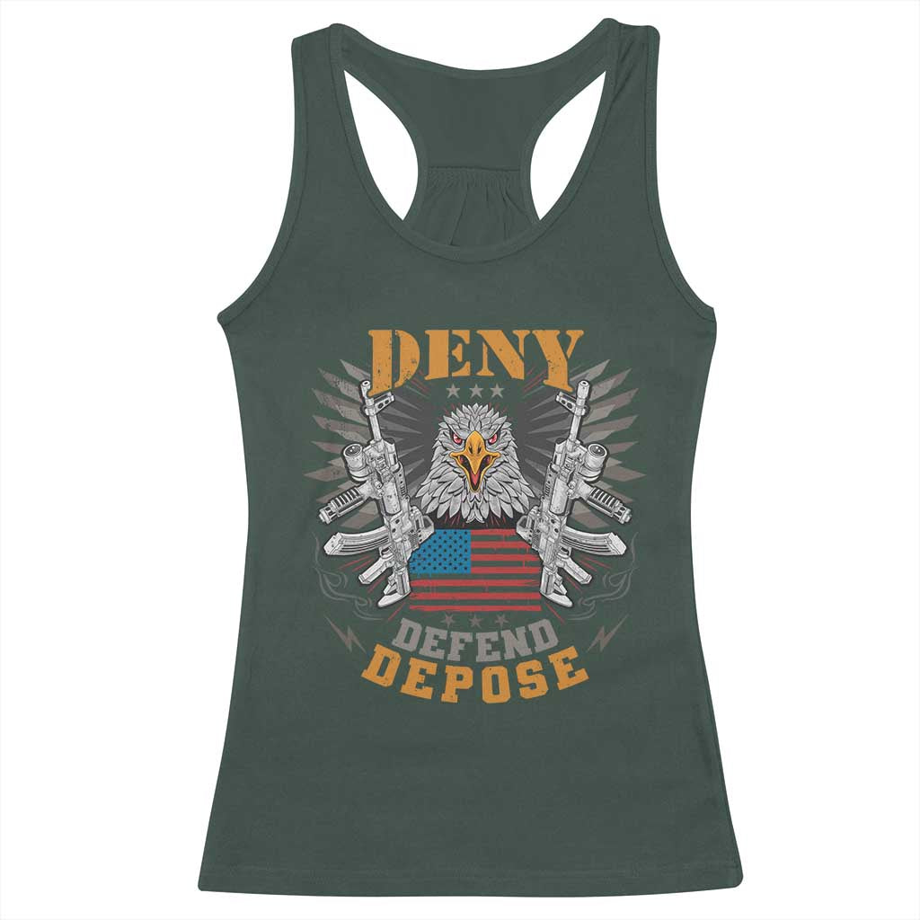 Deny Defend Depose Racerback Tank Top American Eagle Gun TS09 Dark Forest Green Print Your Wear