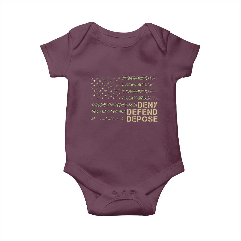 Deny Defend Depose Baby Onesie Camo American Flag TS09 Maroon Print Your Wear